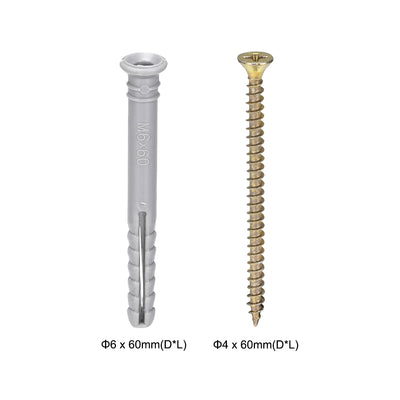 Harfington 6mmx60mm Plastic Expansion Tube for Drywall with Screws Gray 30pcs