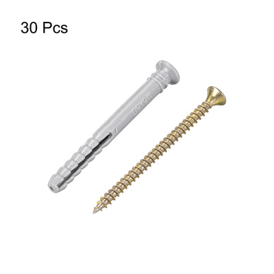 Harfington 6mmx60mm Plastic Expansion Tube for Drywall with Screws Gray 30pcs