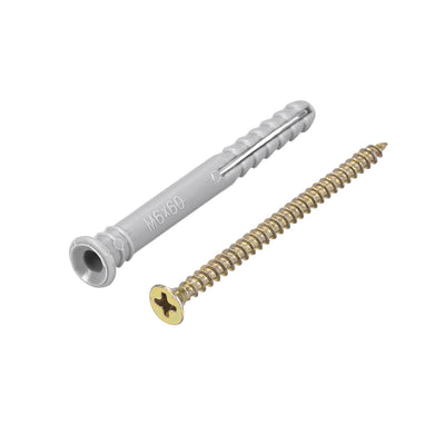 Harfington 6mmx60mm Plastic Expansion Tube for Drywall with Screws Gray 30pcs