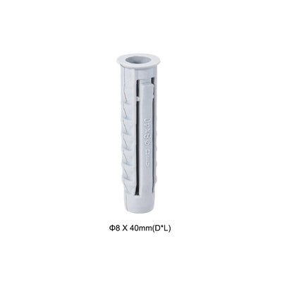 Harfington 8x40mm Plastic Expansion Tube Bolts Column Frame Fixings Gray 50pcs