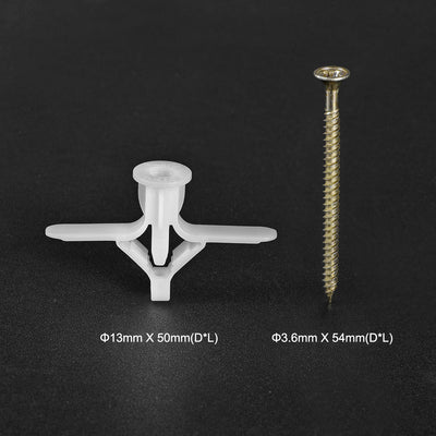 Harfington 13x50mm Plastic Expansion Tube for Hollow Drywall with Screws White 25pcs