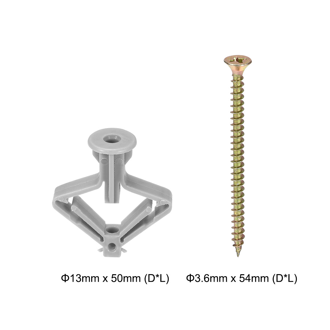 Harfington 13x50mm Plastic Expansion Tube for Hollow Drywall with Screws Gray 40pcs