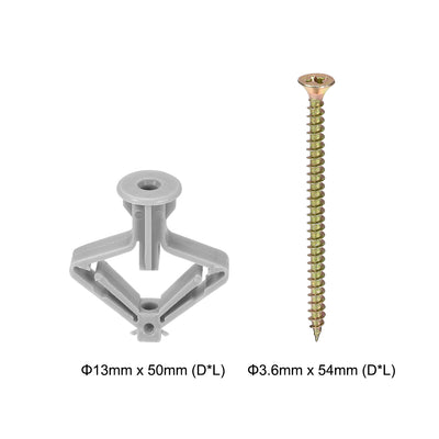 Harfington 13x50mm Plastic Expansion Tube for Hollow Drywall with Screws Gray 40pcs