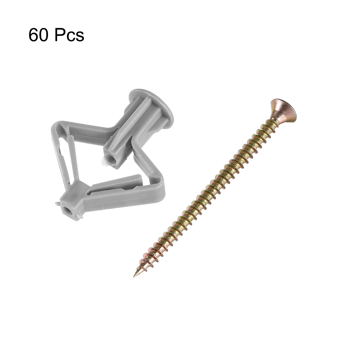 Harfington 13x50mm Plastic Expansion Tube for Hollow Drywall with Screws Gray 60pcs