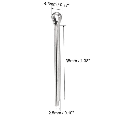 Harfington Split Cotter Pin -  304 Stainless Steel 2-Prongs Silver Tone 80Pcs