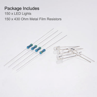 Harfington 150Set 3mm LED Diodes Kit DC2.0-2.2V Flashing Red 19mm Pin W Resistors