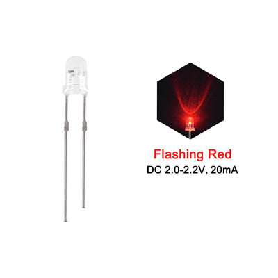 Harfington 150Set 3mm LED Diodes Kit DC2.0-2.2V Flashing Red 19mm Pin W Resistors