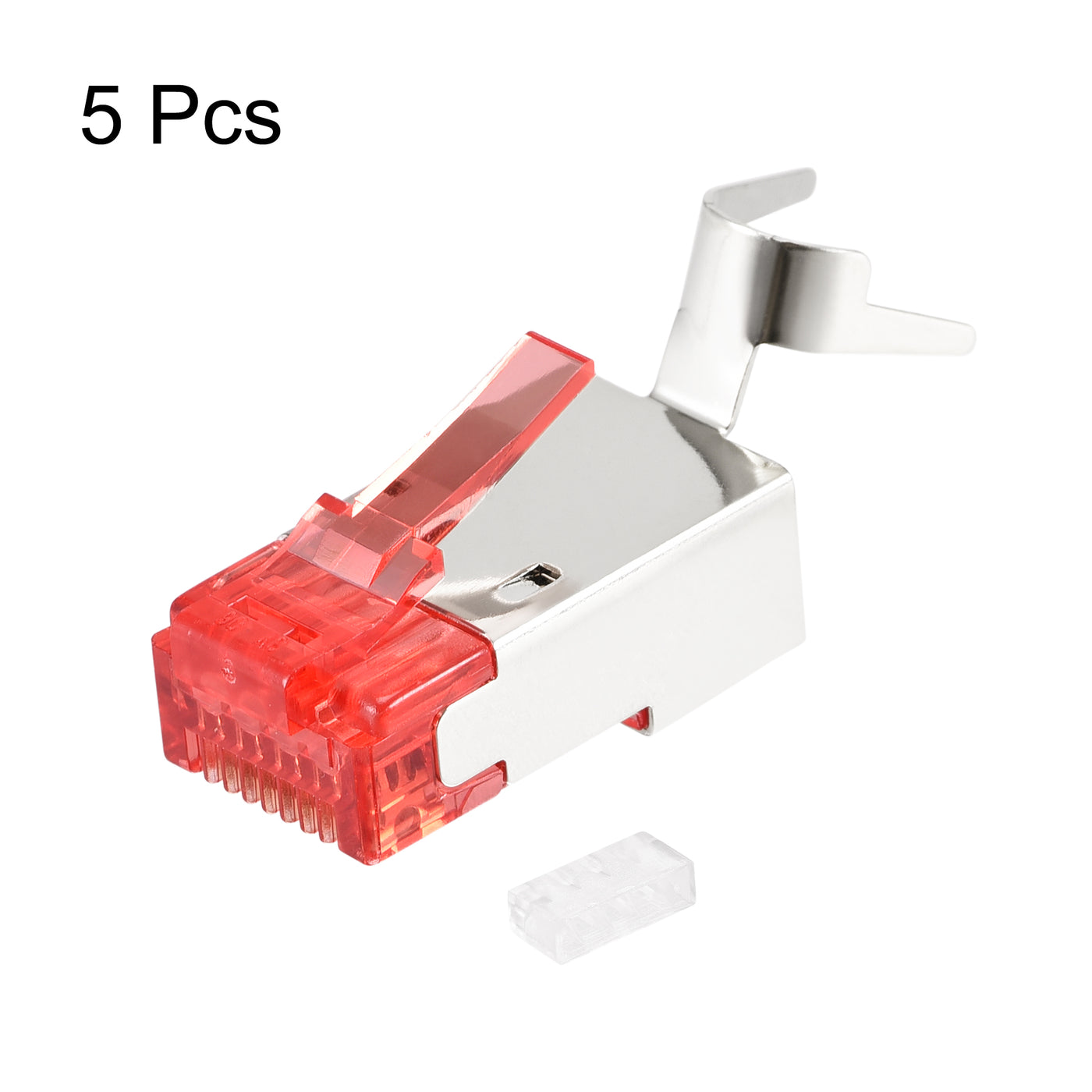 Harfington RJ45 Connectors Cat7 Ethernet Shielded Modular Plugs, RJ45 Shielded Plug Red 5pcs