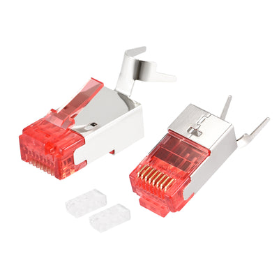 Harfington RJ45 Connectors Cat7 Ethernet Shielded Modular Plugs, RJ45 Shielded Plug Red 5pcs