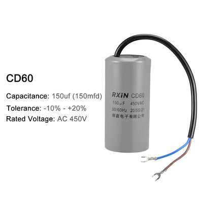 Harfington 150uf Motor Star Capacitor 150mfd AC 450V for Single-Phase 50/60Hz AC Motor 2Pcs