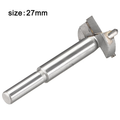 Harfington Forstner Wood Boring Drill Bit 27mm Dia. Hole Saw Carbide Alloy Steel Tip Round Shank Cutting for Hinge Plywood Wood Tool