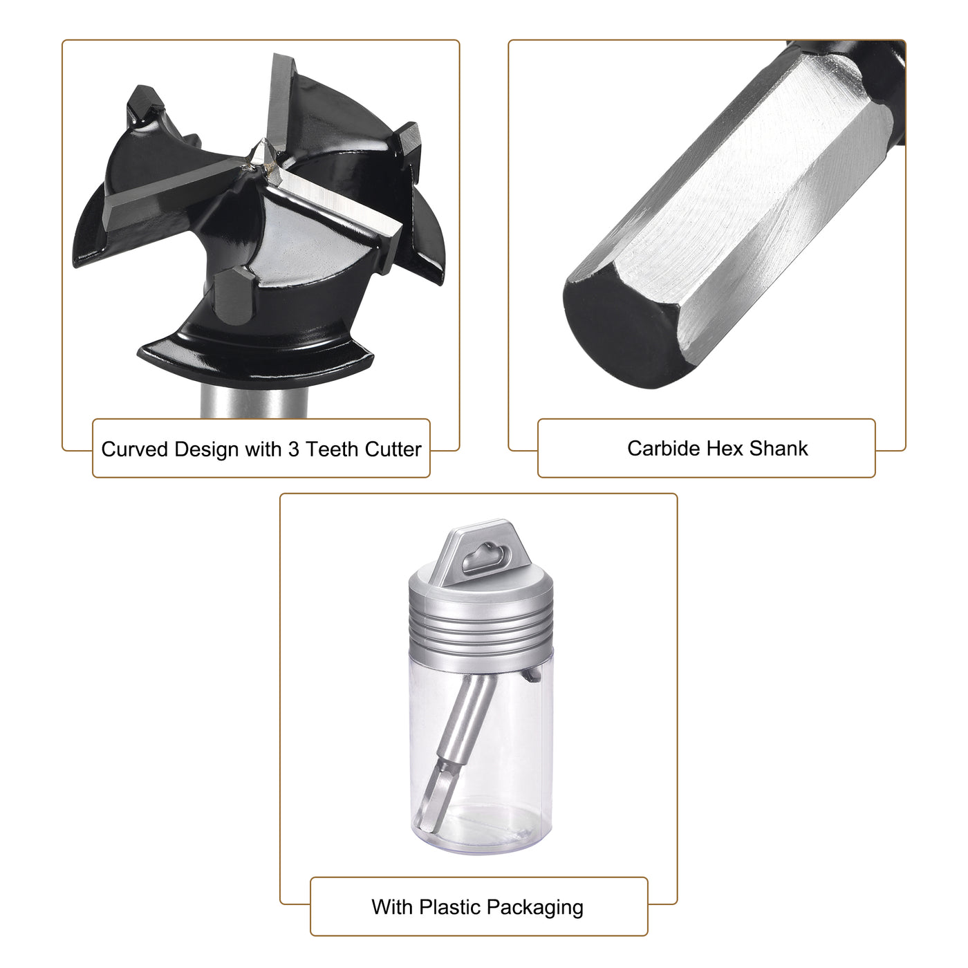 Harfington Forstner Wood Boring Drill Bit 35mm Dia. Hole Saw Carbide Alloy Steel Tip Hex Shank Cutting Tool for Plywood Wood