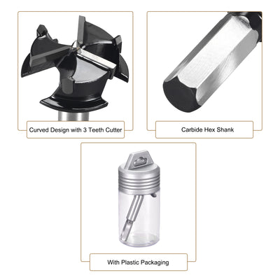 Harfington Forstner Wood Boring Drill Bit 35mm Dia. Hole Saw Carbide Alloy Steel Tip Hex Shank Cutting Tool for Plywood Wood