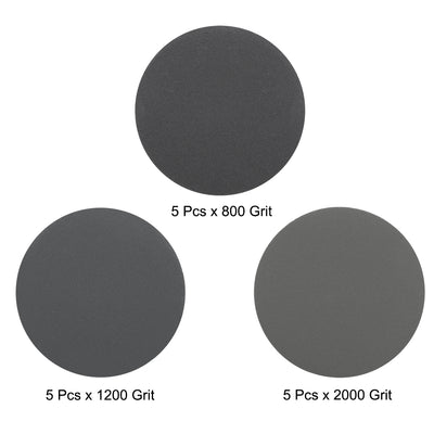 Harfington 2" Hook and Loop Sanding Disc 800/1200/2000 Grit Silicon Carbide Wet/Dry 15Pcs
