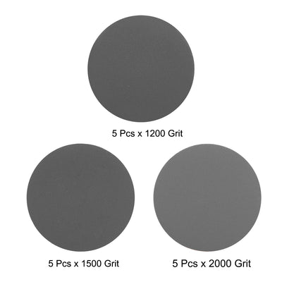 Harfington 3" Hook and Loop Sanding Disc 1200/1500/2000 Grit Silicon Carbide Wet/Dry 15Pcs