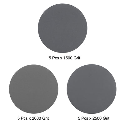 Harfington 3" Hook and Loop Sanding Disc 1500/2000/2500 Grit Silicon Carbide Wet/Dry 15Pcs