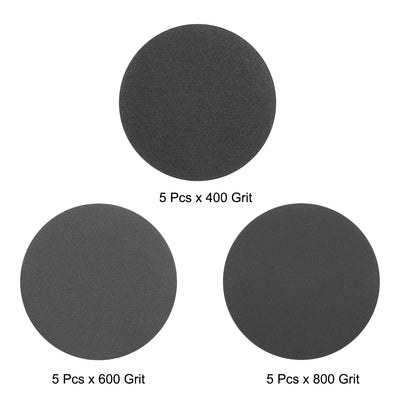 Harfington 3" Hook and Loop Sanding Disc 400/600/800 Grit Silicon Carbide Wet/Dry 15Pcs