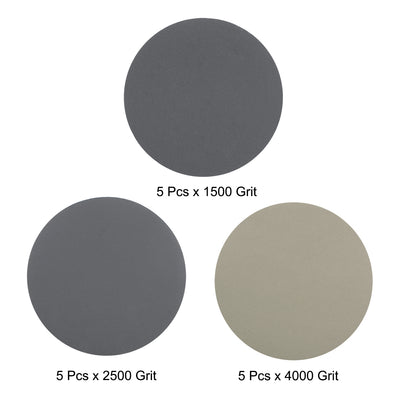 Harfington 3" Hook and Loop Sanding Disc 1500/2500/4000 Grit Silicon Carbide Wet/Dry 15Pcs