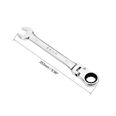 Harfington Flex-Head Ratcheting Combination Wrench Metric 72 Teeth 12 Point Ratchet Box Ended Spanner Tools, Cr-V
