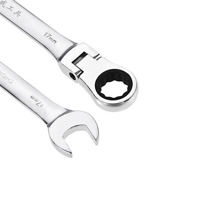 Harfington Flex-Head Ratcheting Combination Wrench Metric 72 Teeth 12 Point Ratchet Box Ended Spanner Tools, Cr-V
