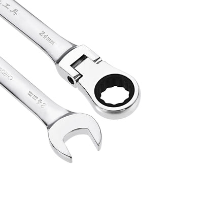 Harfington Flex-Head Ratcheting Combination Wrench Metric 72 Teeth 12 Point Ratchet Box Ended Spanner Tools, Cr-V