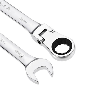 Harfington Flex-Head Ratcheting Combination Wrench Metric 72 Teeth 12 Point Ratchet Box Ended Spanner Tool, Cr-V