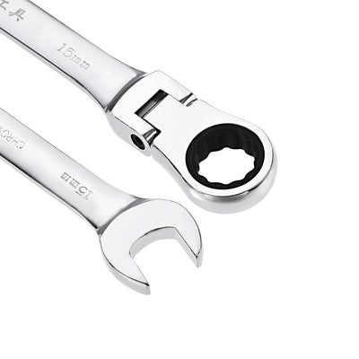 Harfington Flex-Head Ratcheting Combination Wrench Metric 72 Teeth 12 Point Ratchet Box Ended Spanner Tools, Cr-V