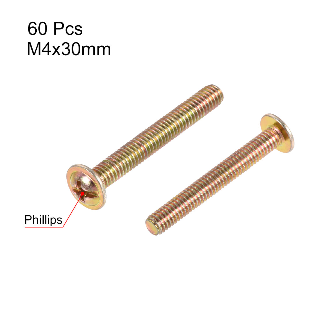 Harfington Male Thread Phillips Pan Washer Head Bolt Screw for Double Bed Furniture TV Rack Wall Hanging 60pcs