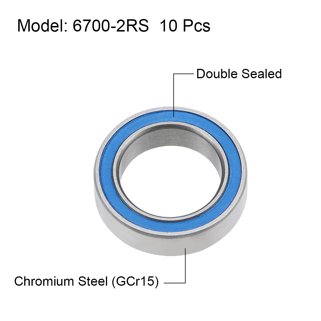 Harfington 6700-2RS Ball Bearings 10x15x4mm Double Sealed Chrome Steel Blue Cover P6 10pcs