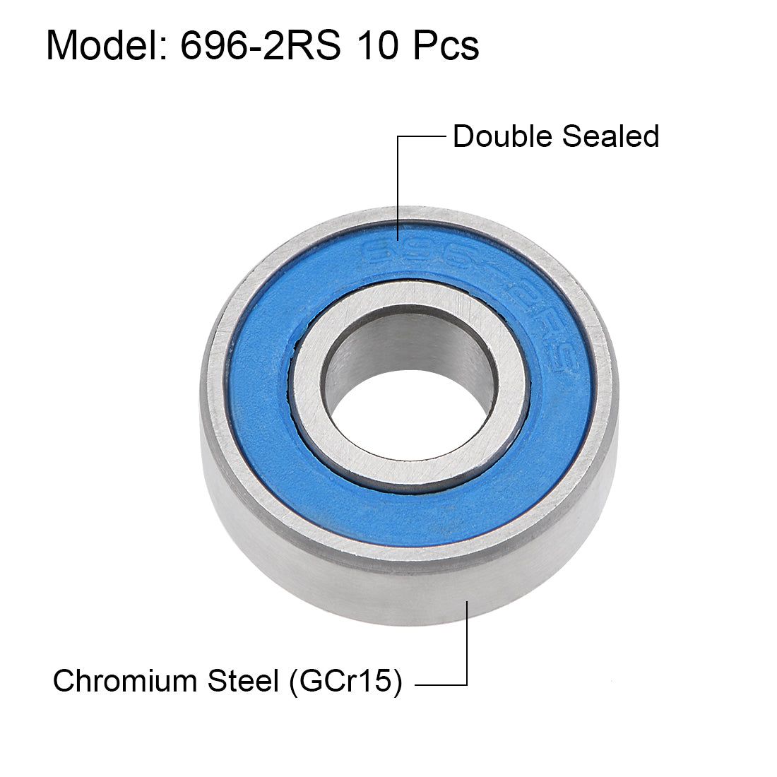 Harfington 696-2RS Ball Bearings 6x15x5mm Double Sealed Chrome Steel Blue Cover P6 10pcs
