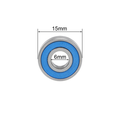 Harfington 696-2RS Ball Bearings 6x15x5mm Double Sealed Chrome Steel Blue Cover P6 10pcs