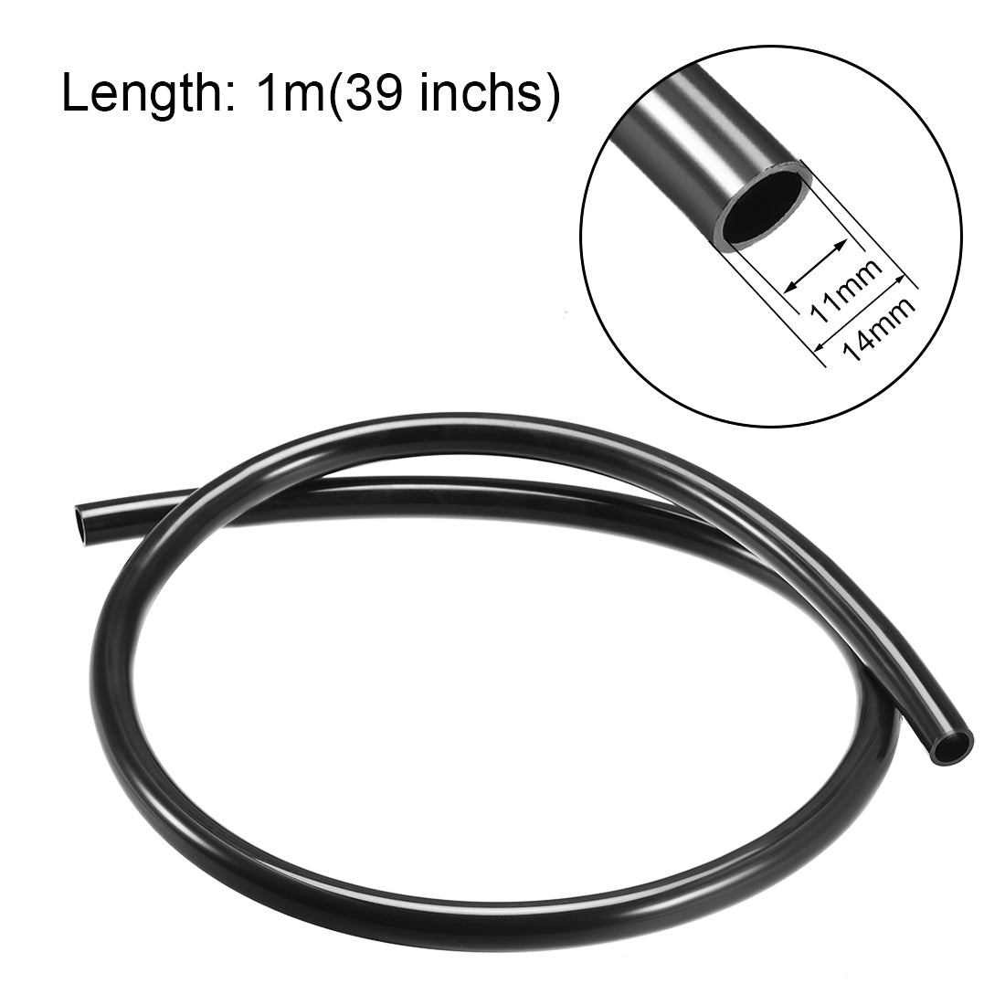 Harfington 14mm OD 11mm ID 1m Long PA12 Nylon Tube for Air Line Brake Fluid Transfer Black