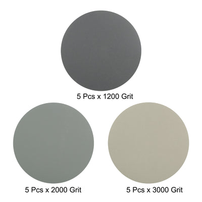 Harfington 5-Inch Hook and Loop Sanding Disc Wet/Dry 1200/2000/3000 Grit Assorted 15 Pcs