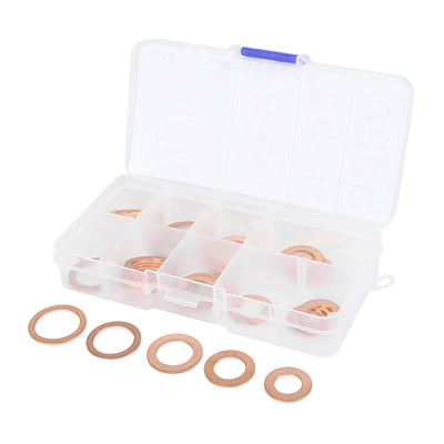 Harfington 5 Sizes Copper Automotive Oil Drain Bolt Plug Gasket Washers Assortment Kit