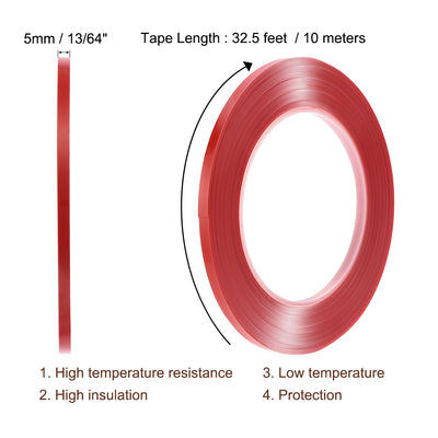 Harfington 13/64 Inch x 32.5Ft Heat Resistant Acrylic Double Sided Adhesive Tape for Touch Screen Repairing 0.5mm Thickness Clear with Red Protect Film