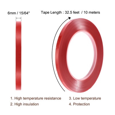 Harfington 15/64 Inch x 32.5Ft Heat Resistant Acrylic Double Sided Adhesive Tape for Touch Screen Repairing 0.5mm Thickness Clear with Red Protect Film