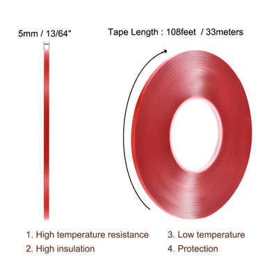 Harfington 13/64 Inch x 108Ft Heat Resistant Acrylic Double Sided Adhesive Tape for Touch Screen Repairing 0.5mm Thickness Clear with Red Protect Film