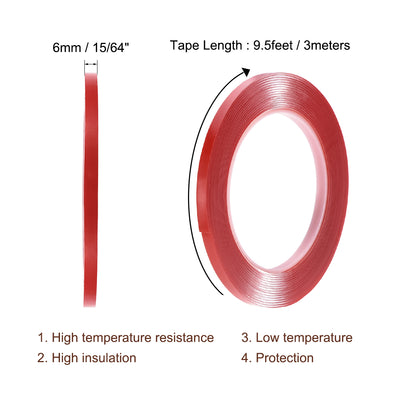 Harfington 15/64 Inch x 9.5Ft Heat Resistant Acrylic Double Sided Adhesive Tape for Touch Screen Repairing 1mm Thickness Clear with Red Protect Film