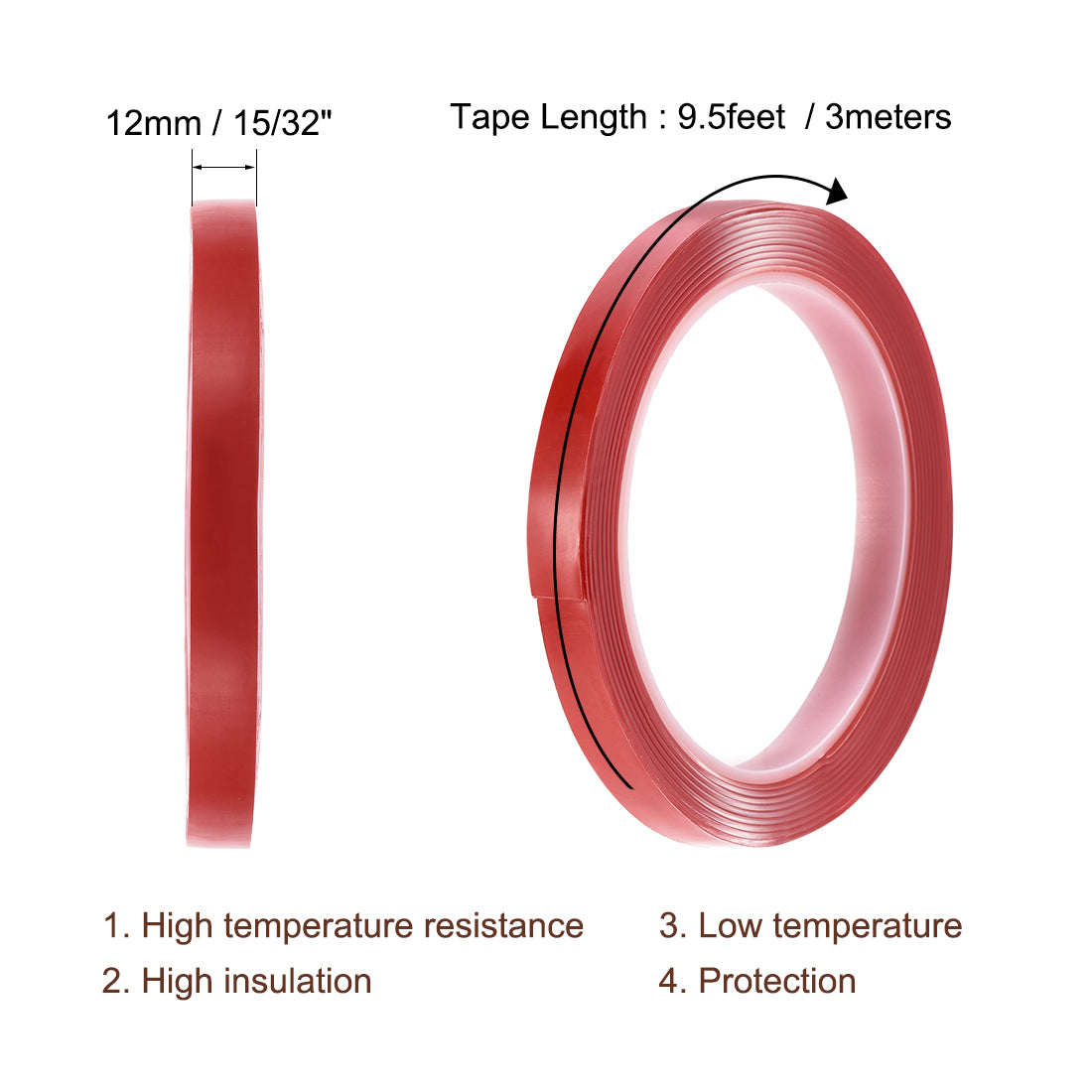 Harfington 15/32 Inch x 9.5Ft Heat Resistant Acrylic Double Sided Adhesive Tape for Touch Screen Repairing 1mm Thickness Clear with Red Protect Film