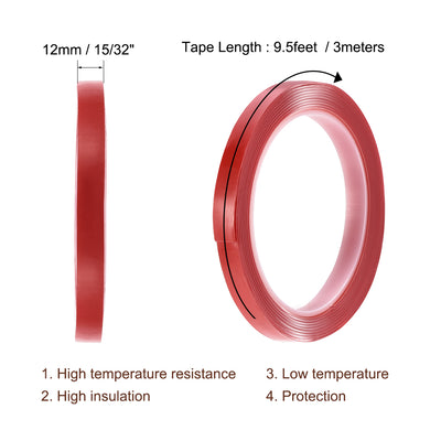 Harfington 15/32 Inch x 9.5Ft Heat Resistant Acrylic Double Sided Adhesive Tape for Touch Screen Repairing 1mm Thickness Clear with Red Protect Film