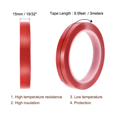 Harfington 19/32 Inch x 9.5Ft Heat Resistant Acrylic Double Sided Adhesive Tape for Touch Screen Repairing 1mm Thickness Clear with Red Protect Film