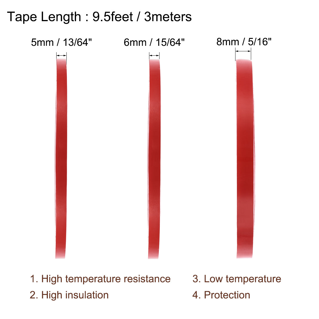 Harfington 13/64" 15/64" 5/16" Heat Resistant Acrylic Double Sided Adhesive Tape for Touch Screen Repairing, 1mm Thickness Per Roll 9.5Ft Total 3 Roll