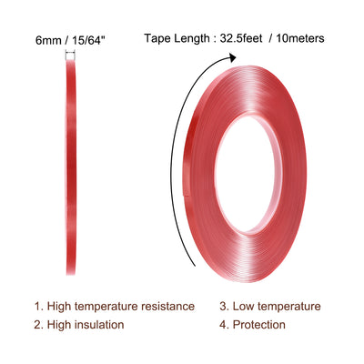 Harfington 15/64 Inch x 32.5Ft Heat Resistant Acrylic Double Sided Adhesive Tape for Touch Screen Repairing 1mm Thickness Clear with Red Protect Film