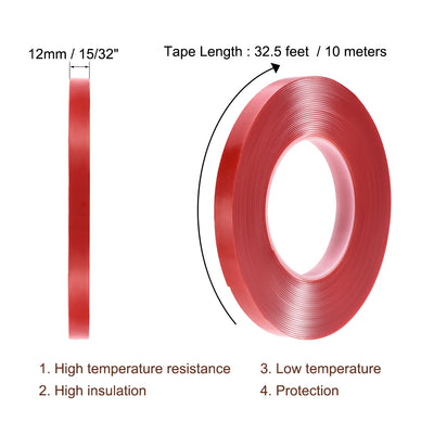 Harfington 15/32 Inch x 32.5Ft Heat Resistant Acrylic Double Sided Adhesive Tape for Touch Screen Repairing 1mm Thickness Clear with Red Protect Film