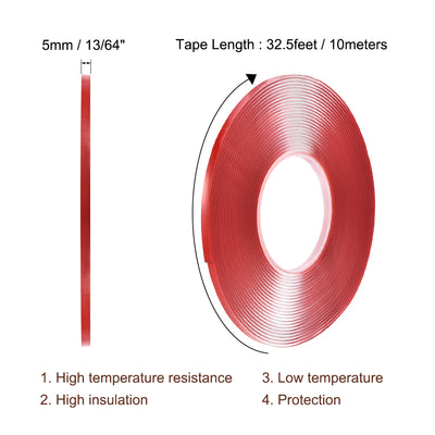 Harfington 13/64 Inch x 32.5Ft Heat Resistant Acrylic Double Sided Adhesive Tape for Touch Screen Repairing 2mm Thickness Clear with Red Protect Film