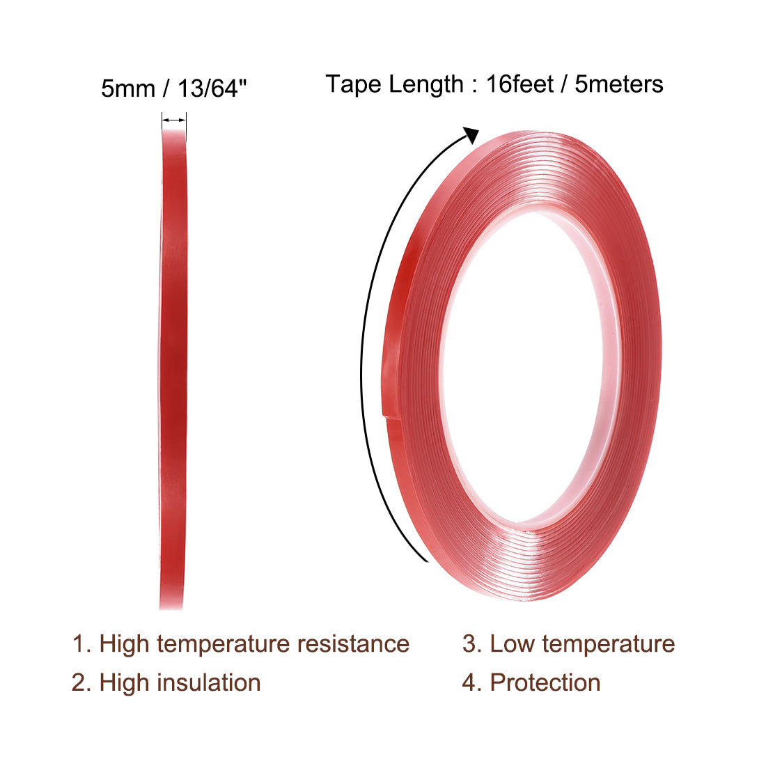 Harfington 13/64 Inch x 16Ft Heat Resistant Acrylic Double Sided Adhesive Tape for Touch Screen Repairing 1mm Thickness Clear with Red Protect Film