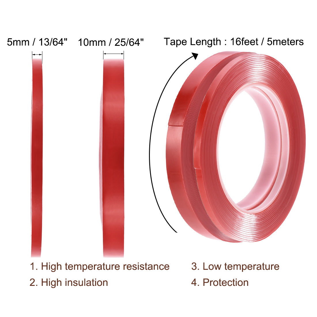 Harfington 13/64" 25/64" Heat Resistant Acrylic Double Sided Adhesive Tape for Touch Screen Repairing, Per Roll 16Ft Total 2 Roll