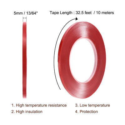 Harfington 13/64 Inch x 32.5Ft Heat Resistant Acrylic Double Sided Adhesive Tape for Touch Screen Repairing 0.8mm Thickness Clear with Red Protect Film