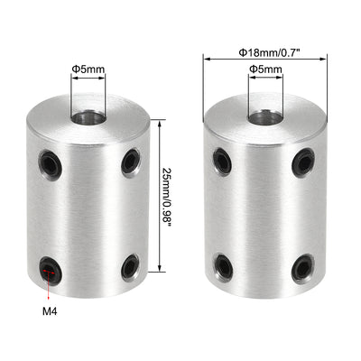 Harfington Rigid Coupling 25mm Length 18mm Diameter Aluminum Alloy Shaft Coupler Connector Silver