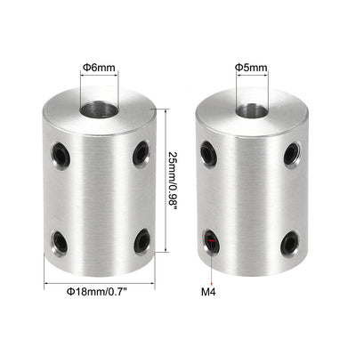 Harfington Rigid Coupling 25mm Length 18mm Diameter Aluminum Alloy Shaft Coupler Connector Silver